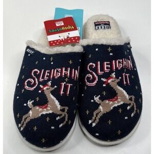 NEW Reef Tipsy Elves Sleighin It Slippers Size 5 Women’s Blue